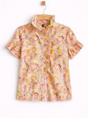 J.Crew Liberty Floral Ruffle Collar Short Sleeve Cotton Shirt Multicolor Size 00